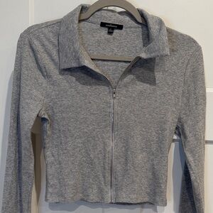 Ambiance Heather Gray Zip-Up Crop Top